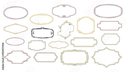 Doodle frames set, hand drawn geometric colorful border collection. Minimal hand drawn square arch and rectangle shapes kit. 