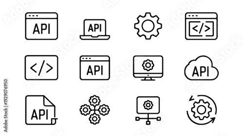 API application programming interface and gear icons for software development