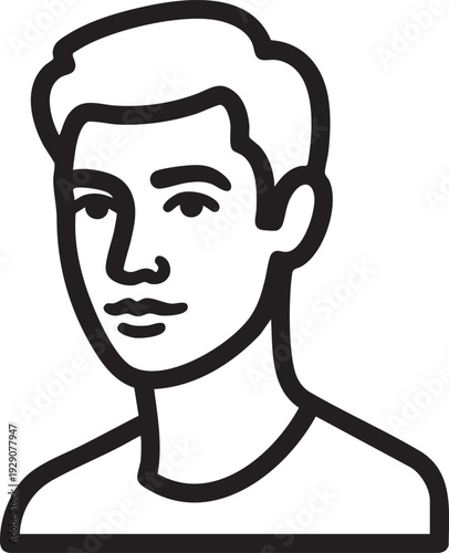 Outline illustration of a young man with styled hair, looking forward