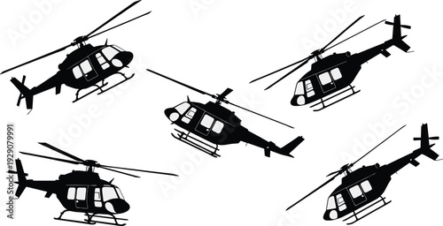 Black silhouette helicopters on white background silhouettes aircraft