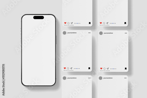 Phone mockup with blank social media posts template for present your products and branding.