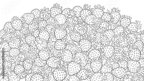 hand drawn outline pattern of fresh strawberries with leaves seamless vector illustration