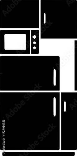 Kitchen Furniture and Appliance Silhouette Icon Set