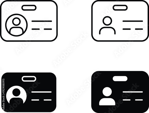 Identity card icon set with professional user profile, identification badge and employee personal account symbols