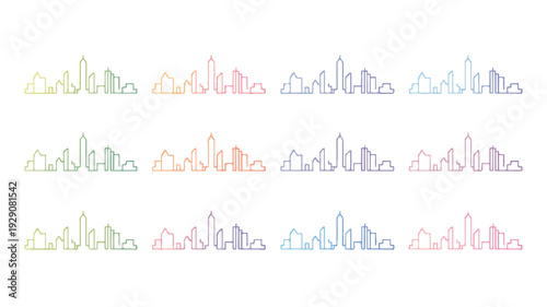 City skylines in different colors and styles  urban landscapes