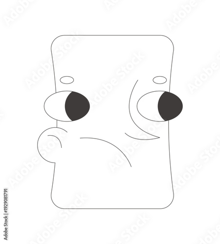 Displeased groovy emoji face 2D line character. Retro funky irritation. Annoyed expression. Rounded rectangle frustrated isolated vector ink outline personage. Monochromatic spot illustration