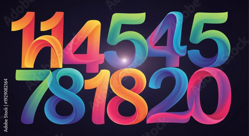 Vibrant rainbow numbers on black background for design
