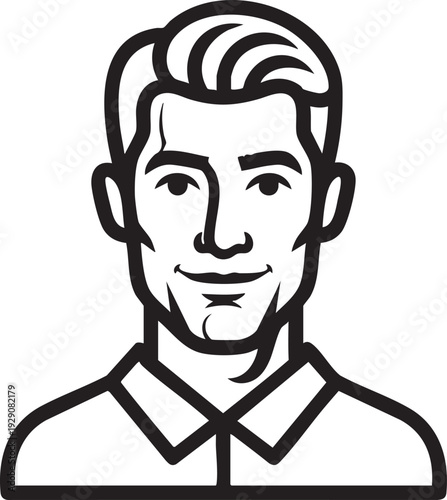 Smiling man in a collared shirt, simple line art portrait