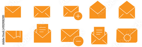 Envelope icon set, email symbol vector pack, editable, isolated, black and blue design, messaging UI clipart, communication graphic