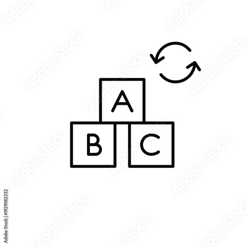 Alphabet blocks and renew arrow. Early learning material refresh. Pixel perfect, editable stroke vector icon