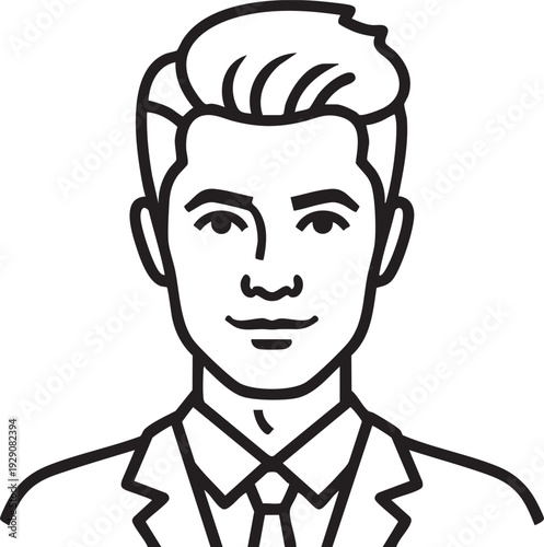 Stylized portrait illustration of a handsome man in a suit and tie, clean lines.