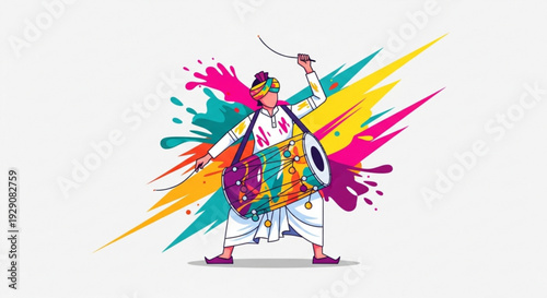 Vibrant indian dancer performing with colorful paint splashes traditional attire and dynamic movement