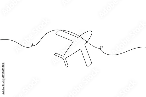 Airplane icon continuous one line art single drawing on white background minimalist travel flight symbol outline vector illustration