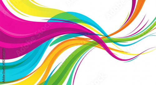 Vibrant multicolored wavy lines in pink yellow blue green and orange hues on white background for design and creativity
