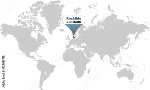 Roskilde Denmark map showing highlighted location in Europe.