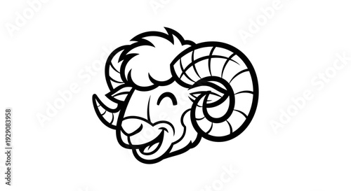 Happy Ram Head Cartoon Illustration.