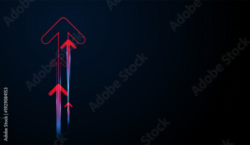 The Electric light trails follow rising arrows, symbolizing technology expansion in finance despite periodic down trends. and The upward arrows illustrate confidence