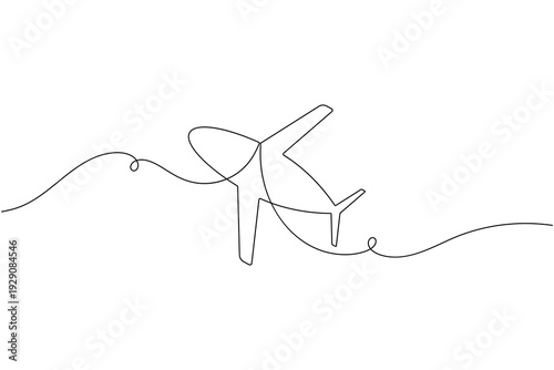 Airplane icon continuous one line art single drawing on white background minimalist travel flight symbol outline vector illustration
