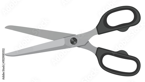 Gray scissors with black handles cutting