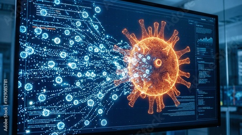 Wallpaper Mural Digital Dot Matrix Visualization of White Blood Cells Attacking Virus Torontodigital.ca