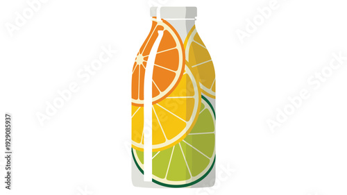 Juice bottle with orange, lemon, and lime slices orange slices lemon slices fruit