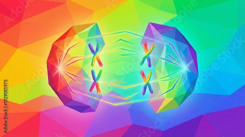 Wallpaper Mural Geometric Low Poly Illustration of Mitosis Cell Division with Rainbow Gradients Torontodigital.ca
