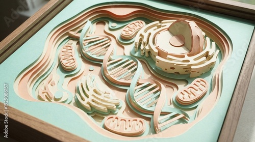 Wallpaper Mural Layered Paper Cut Style DNA Strand and Organelles in Pastel Colors Torontodigital.ca