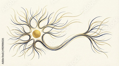 Wallpaper Mural Artistic Calligraphic Human Neuron Cell Illustration in Gold and Navy Blue Torontodigital.ca