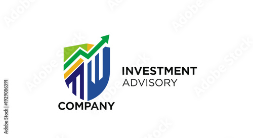 Investment Advisory Company Logo with Shield and Upward Graph.
