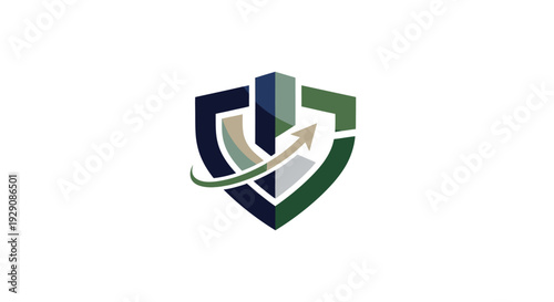 Shield with Upward Arrow and Bar Graph Elements.