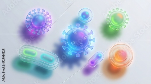 Wallpaper Mural Glassmorphism Style Microscopic Virus and Bacteria Cells with Neon Colors Torontodigital.ca