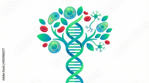 Wallpaper Mural Biotechnology Tree Concept with DNA Helix Trunk and Human Cell Leaves Torontodigital.ca