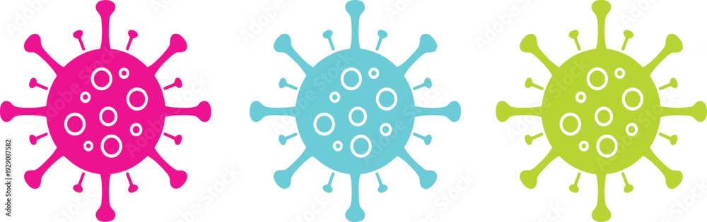 Fototapeta premium Colorful virus icon set with abstract germ shapes for medical infection microbiology healthcare awareness and pandemic related design projects.