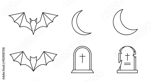 Set of 6 Halloween icons vector