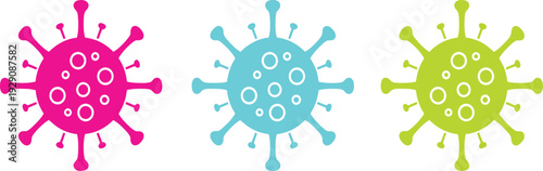 Colorful virus icon set with abstract germ shapes for medical infection microbiology healthcare awareness and pandemic related design projects.