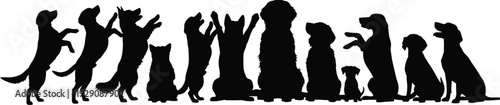 Black silhouettes of various dogs and cats in different poses animal silhouettes