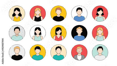 Flat design people icons in circles with colored backgrounds