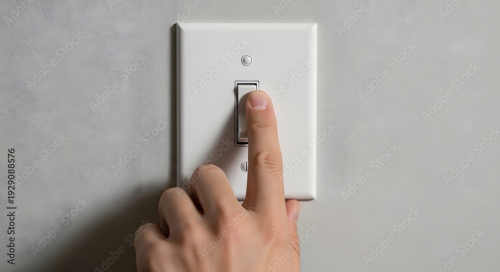 Naklejka premium Close-Up of Finger Pressing Wall Light Switch for Electrical Safety Verification