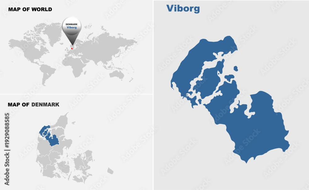 Naklejka premium Viborg Denmark map showing highlighted location in Europe.