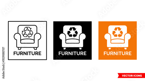 Sustainable Furniture Icon Set – Eco-Friendly Armchair Symbols Featuring Recycling Emblems for Green Living Graphics, Environmental Branding, and Conscious Interior Design Projects