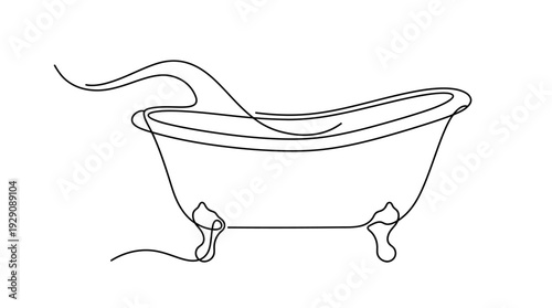 Clawfoot Bathtub Line Art – Elegant Minimalist Illustration Featuring Flowing Steam for Spa, Wellness, and Bathroom Decor Graphics and Relaxation Design Projects