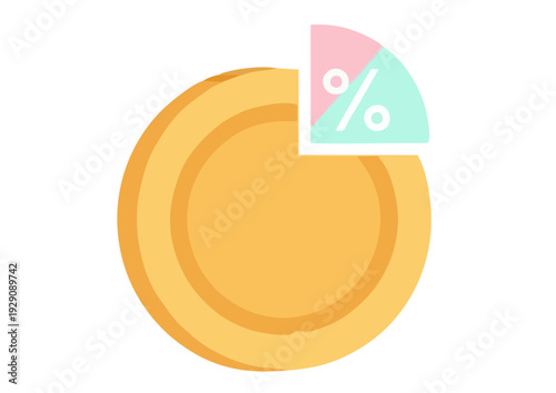 A pie chart illustrating a percentage breakdown on a coin, viewed from directly above