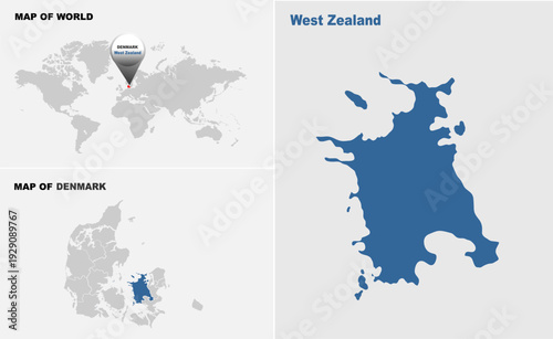 West Zealand map showing highlighted location in Europe.