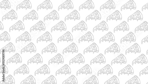 Pizza Pattern Design. Seamless Slice Motif. Hand Drawn Outline. Decorative Food Background. Packaging Textile Use.