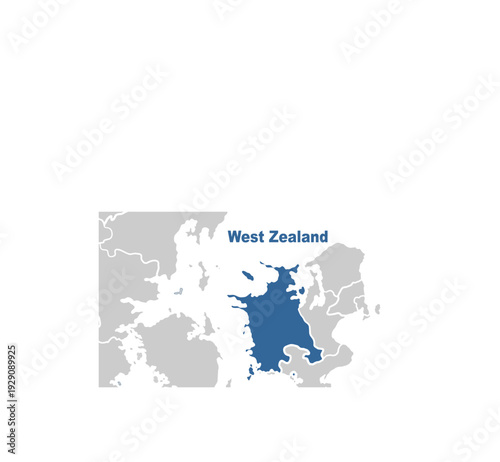 West Zealand map showing highlighted location in Europe.