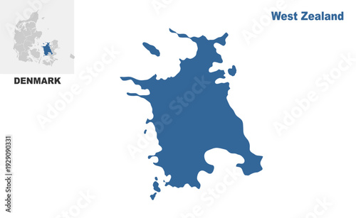 West Zealand map showing highlighted location in Europe.