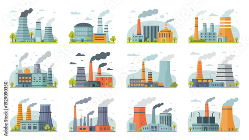 industrial buildings with smokestacks and smoke  industrial landscape