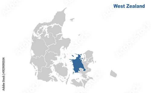 West Zealand map showing highlighted location in Europe.
