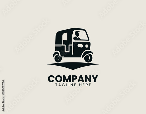 Auto rickshaw transport logo in clean modern vector illustration style
