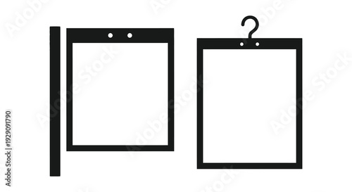 A graphic depiction of three rectangular frames in black showcasing varying designs and empty spaces silhouette high quality professional